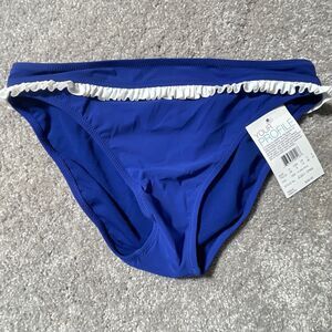 Profile Bikini Swim Bottom Womens 8 Stretch Ruffle Blue White New